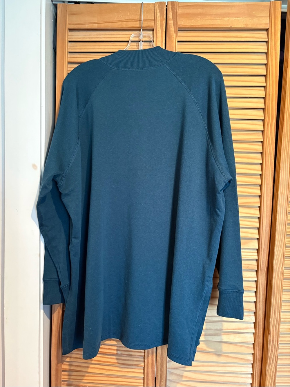 Eileen Fisher Women’s Long-Sleeve Mock Neck Shirt Tunic Top Teal Lightweight - Picture 6 of 8